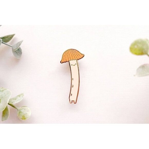 Chibi Orange Bonnet Mushroom Enamel Pin - Gold Plated Kawaii Jewelry & Brooch - Picture 8 of 9